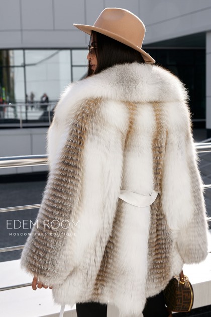 шуба - пончо из лисы с поясом