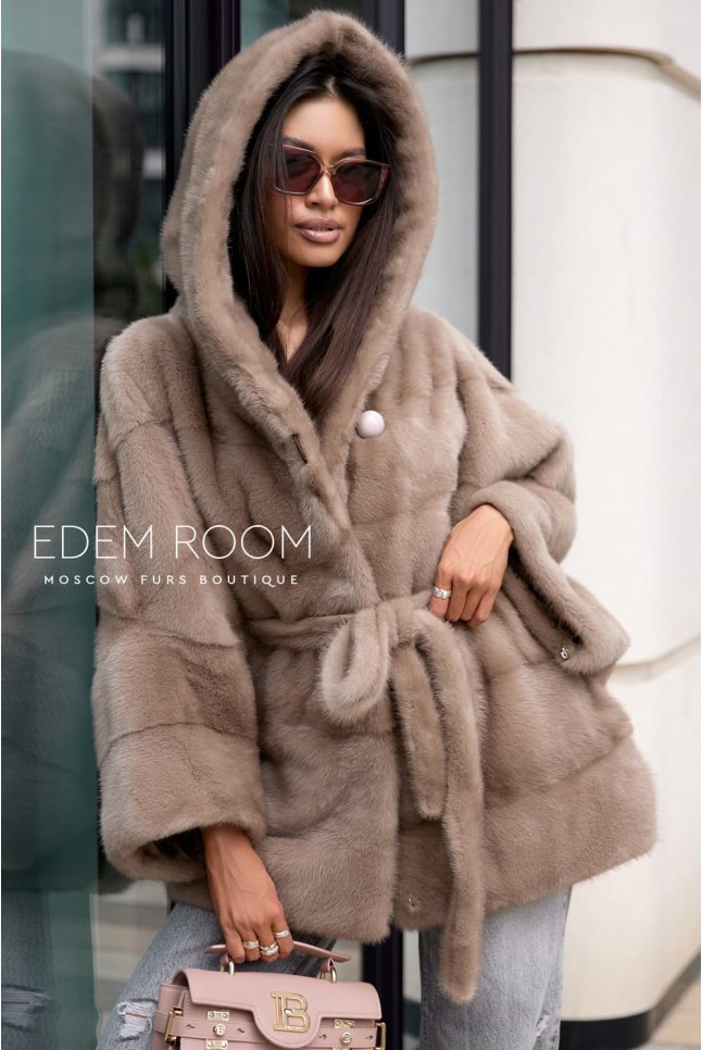 Норковое пончо с капюшоном