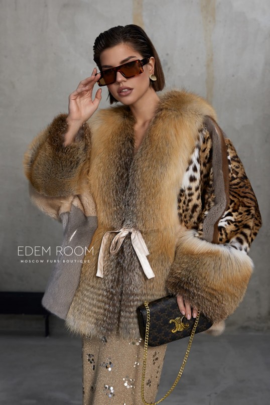 комбинированная шубка из норки и оцелота комбинированная шубка из норки и оцелота