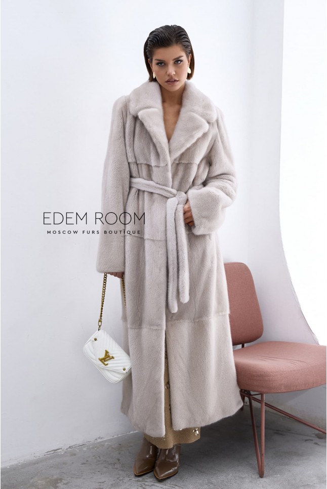 удлиненная норковая шуба с поясом