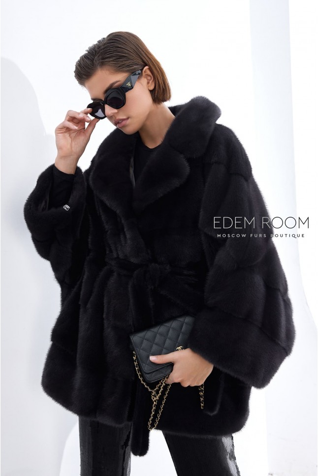 полушубок из норки с английским воротником