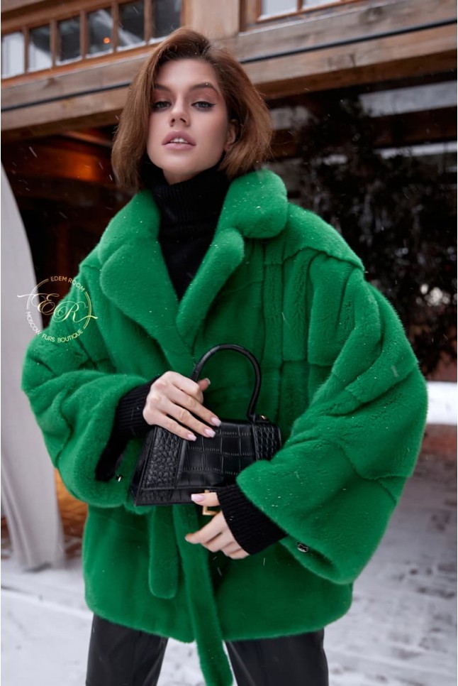 Норковое пончо под пояс