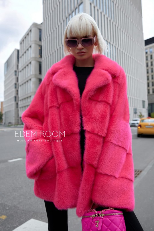 розовая норковая шуба