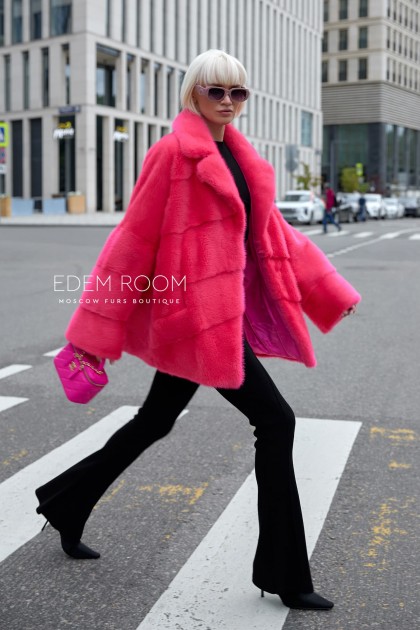 розовая норковая шуба