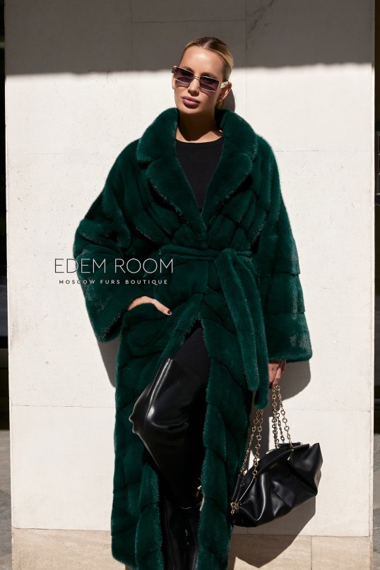 удлинённая норковая шуба с поясом