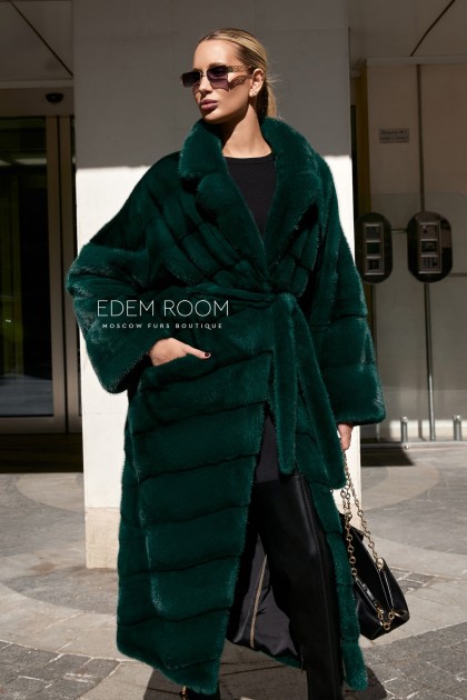 удлинённая норковая шуба с поясом