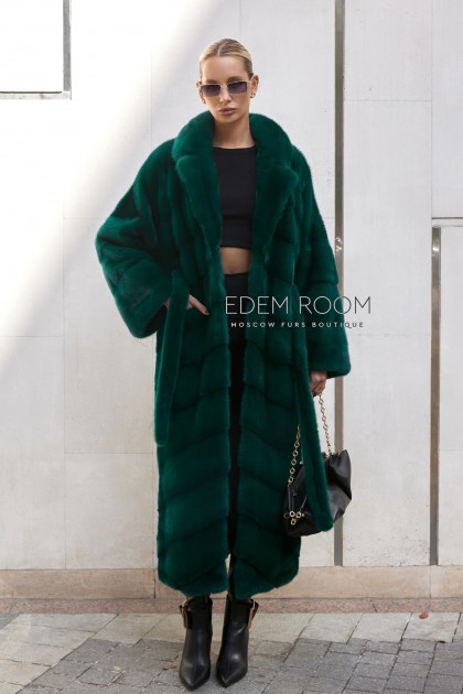 удлинённая норковая шуба с поясом