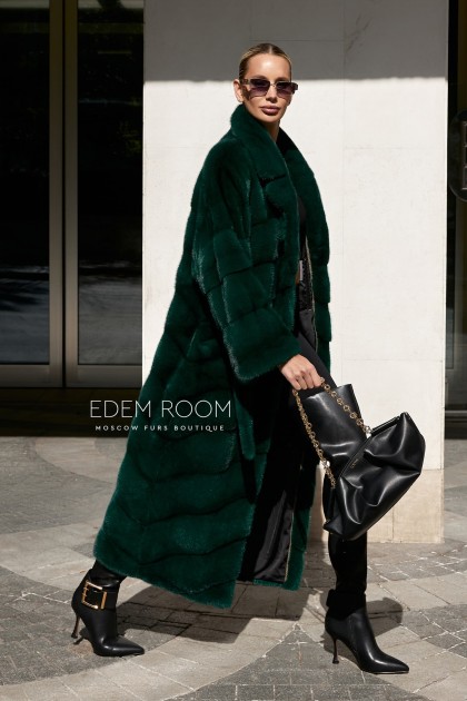 удлинённая норковая шуба с поясом