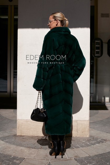 удлинённая норковая шуба с поясом