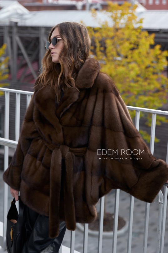 норковое пончо в цвете орех