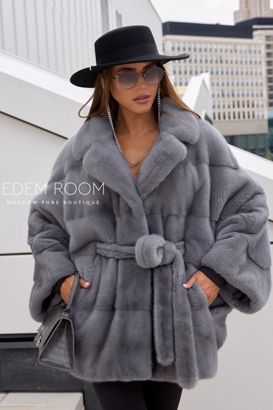 Норковое пончо с сером цвете Норковое пончо с сером цвете