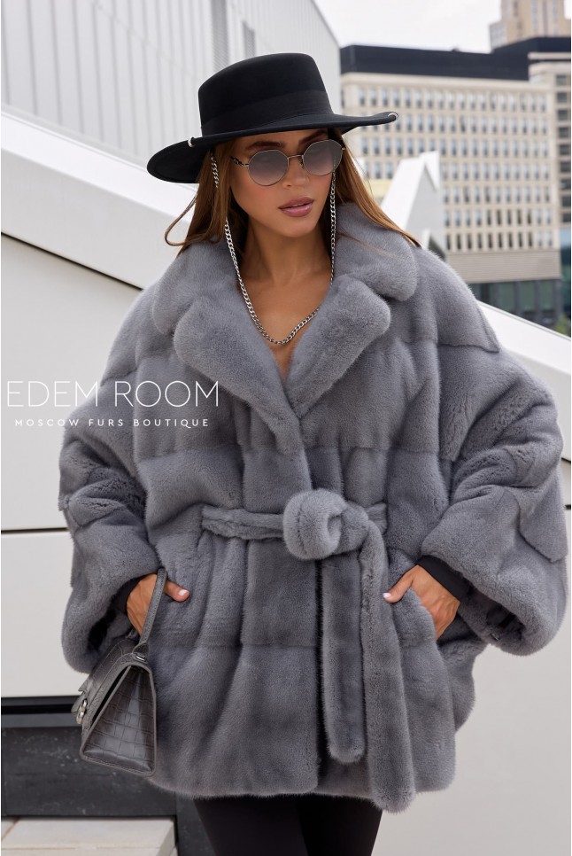 Норковое пончо с сером цвете