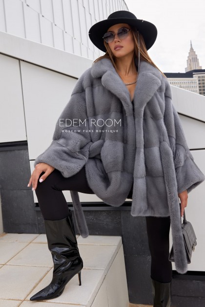 Норковое пончо с сером цвете Норковое пончо с сером цвете