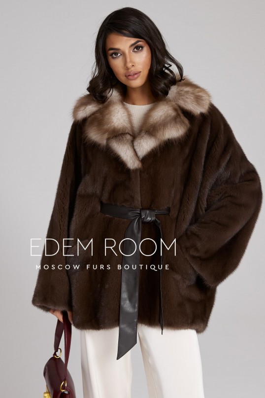 норковоt пончо c капюшоном из куницы