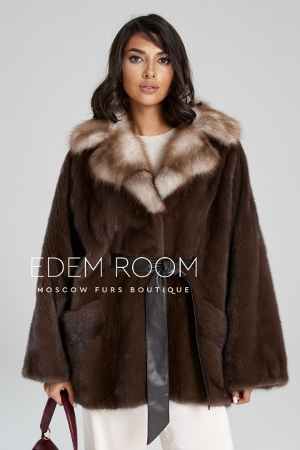 норковоt пончо c капюшоном из куницы