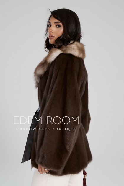 норковоt пончо c капюшоном из куницы