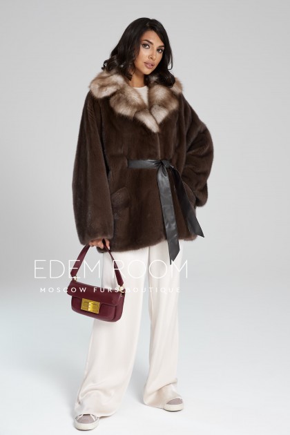 норковоt пончо c капюшоном из куницы