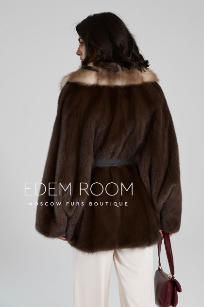 норковоt пончо c капюшоном из куницы