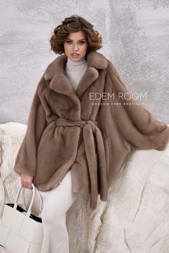 норковое пончо под пояс