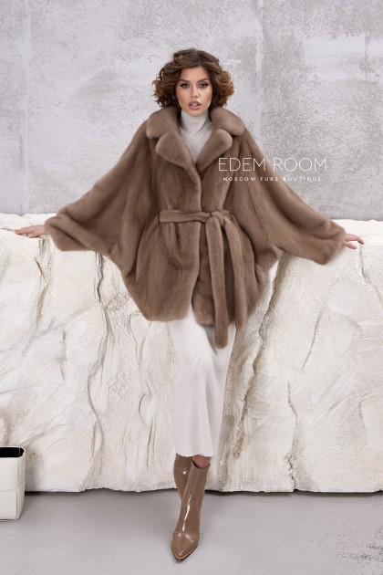 норковое пончо под пояс