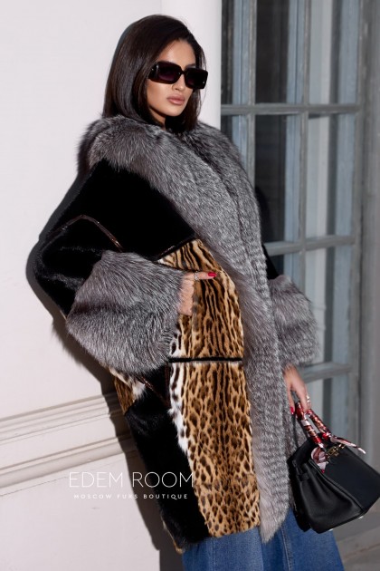 комбинированная шуба из норки чернобурой лисы и оцелота комбинированная шуба из норки чернобурой лисы и оцелота