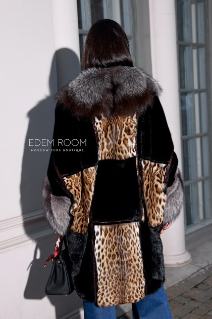 комбинированная шуба из норки чернобурой лисы и оцелота комбинированная шуба из норки чернобурой лисы и оцелота