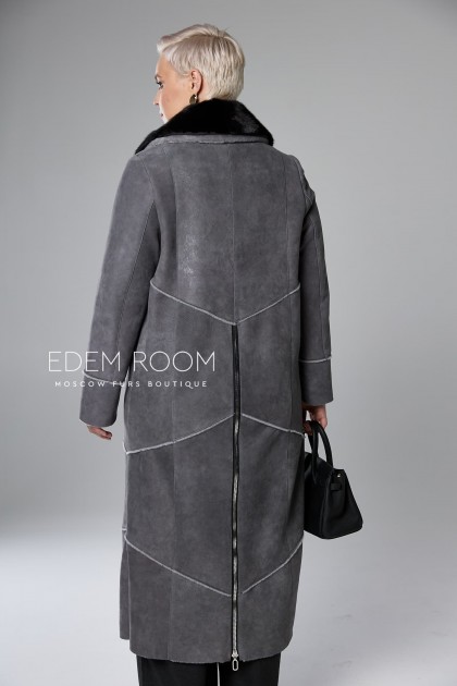 серая дублёнка женская на пуговицах