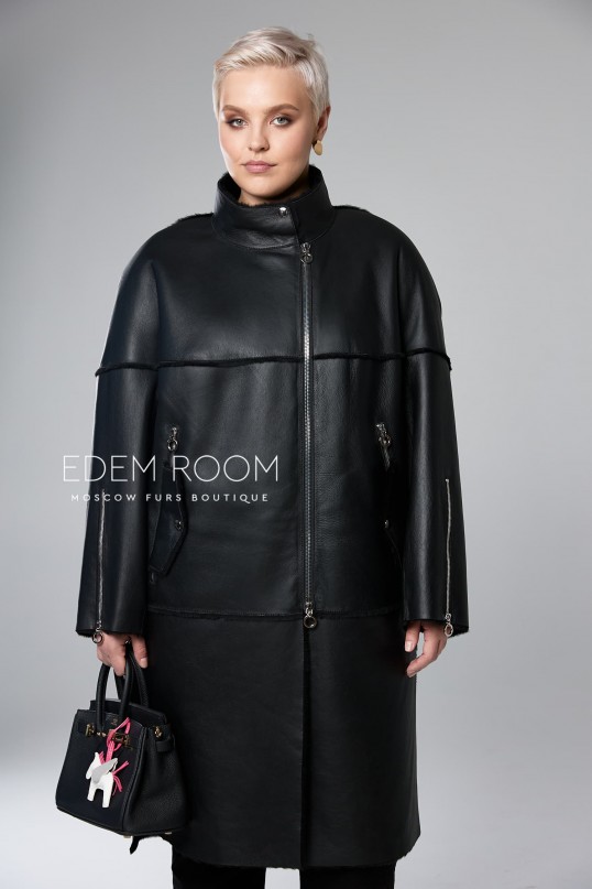 чёрная дублёнка без капюшона