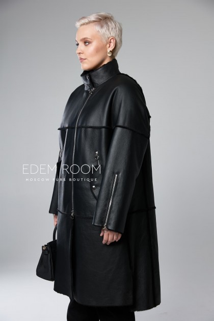 чёрная дублёнка без капюшона