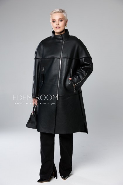 чёрная дублёнка без капюшона