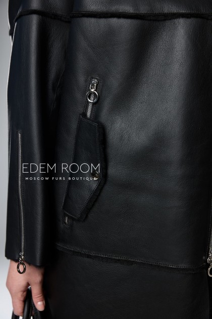 чёрная дублёнка без капюшона