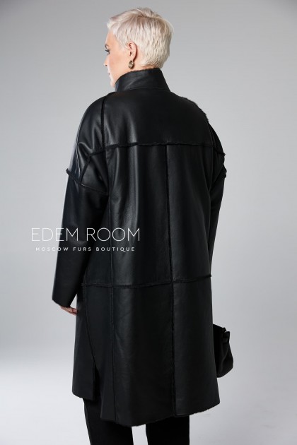 чёрная дублёнка без капюшона