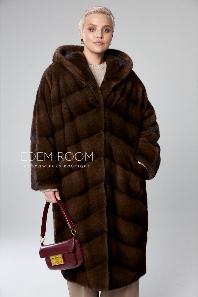 норковая шуба с капюшоном