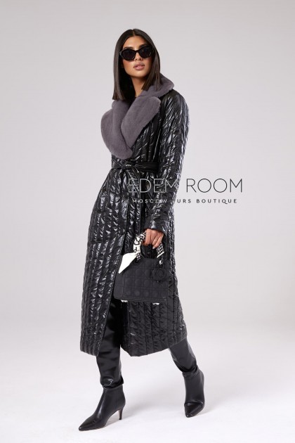 тканевое демисезонное пальто с мехом