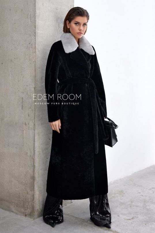 чёрная удлинённая дублёнка 