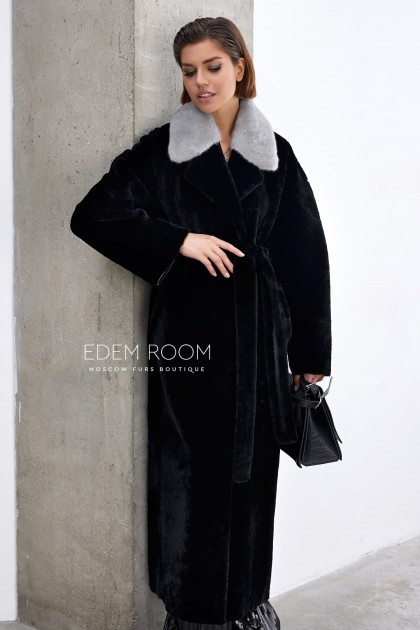 чёрная удлинённая дублёнка 