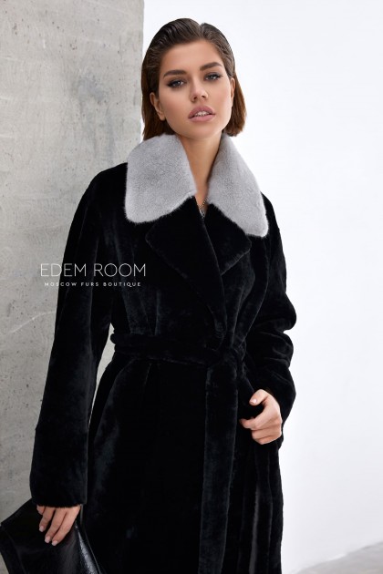 чёрная удлинённая дублёнка 