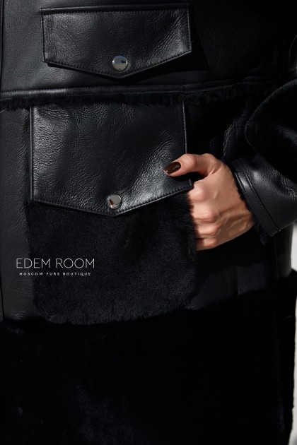 дублёнка черная с меховым воротником