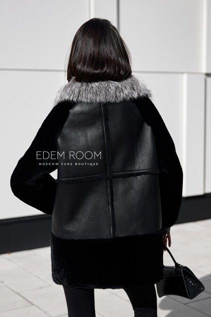дублёнка черная с меховым воротником