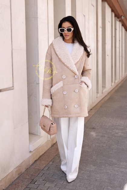 Двубортная эко-дубленка