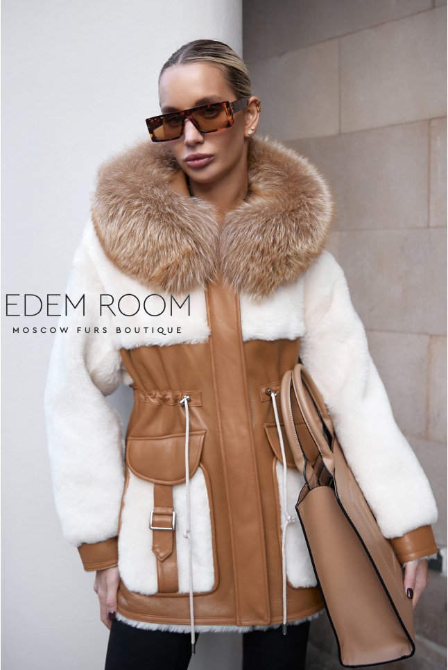 молодёжная дублёнка с капюшоном