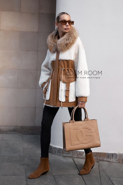 молодёжная дублёнка с капюшоном