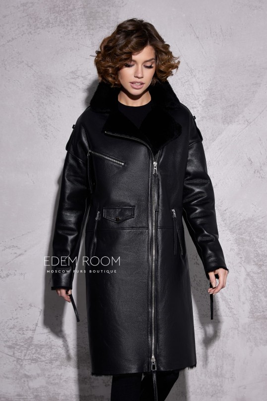 чёрная женская дублёнка на молнии