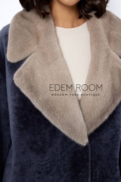 Двухсторонее пальто - дублёнка на запах