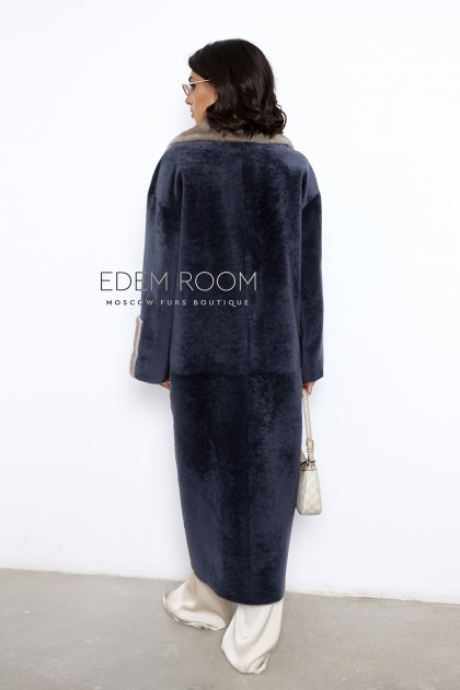 Двухсторонее пальто - дублёнка на запах