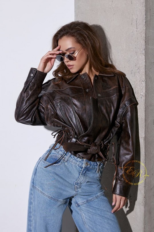 Кожаная куртка - жилетка из винтажной кожи