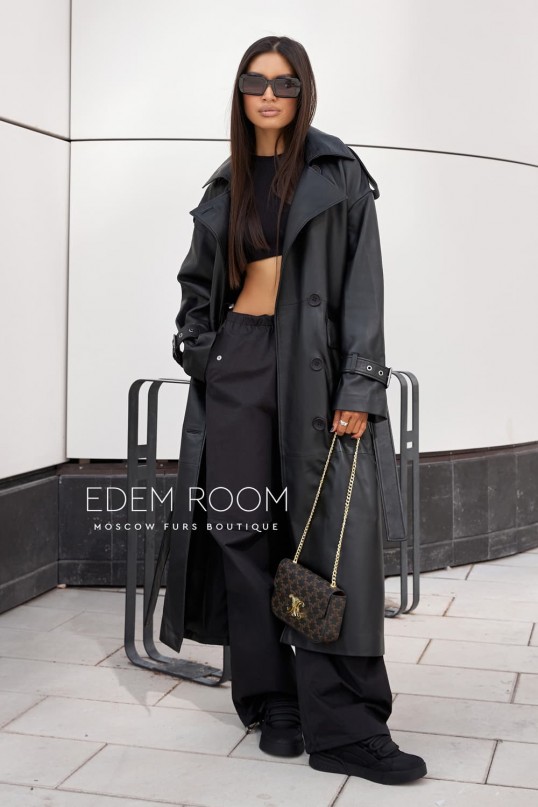 чёрный кожаный тренч