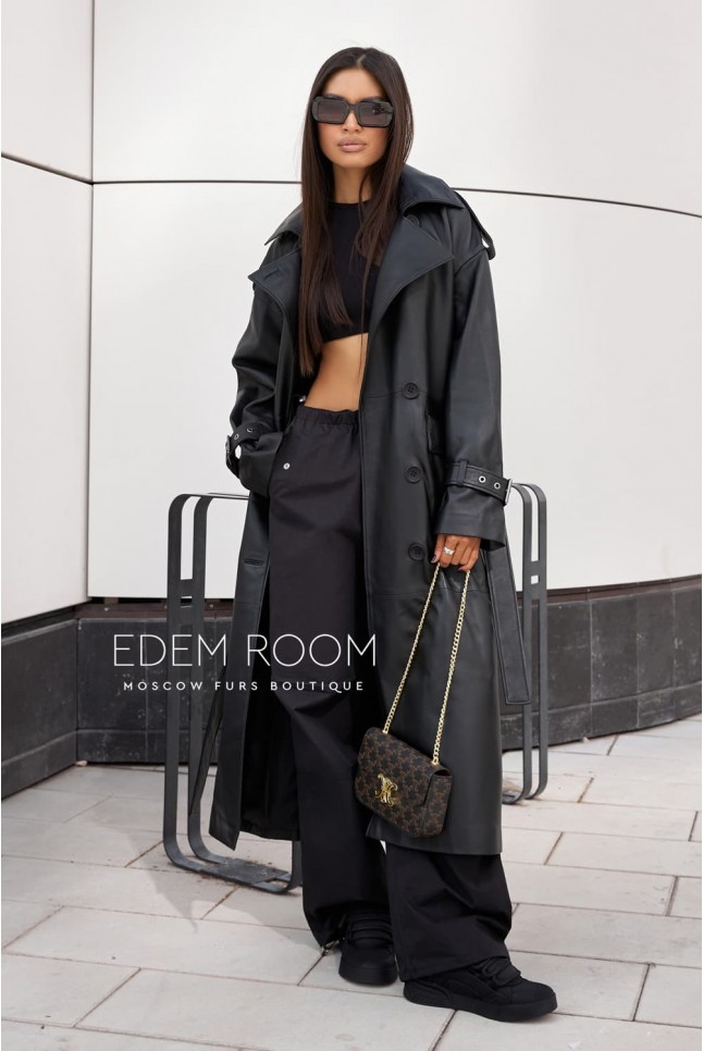 чёрный кожаный тренч