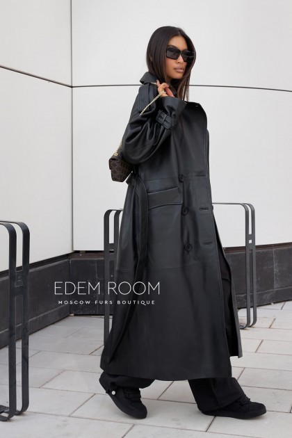 чёрный кожаный тренч