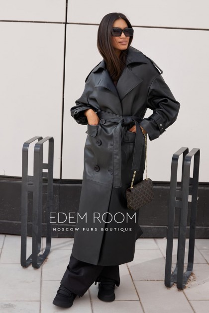 чёрный кожаный тренч